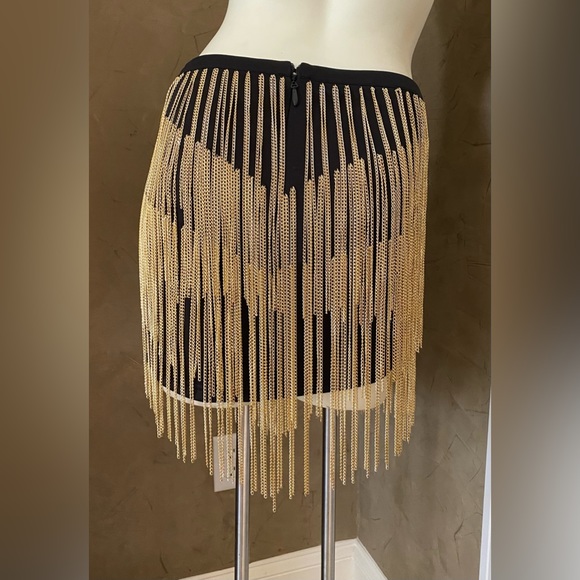 Gold Label WOW Couture Fringe Skirt Gold color heavy Chain Fringe Women’s M - Picture 3 of 9